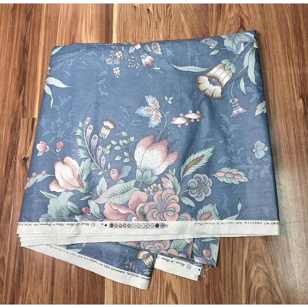 Vintage 1988 House N Home Floral Drapery Fabric Blue Preshrunk 6.5 yards x 56"